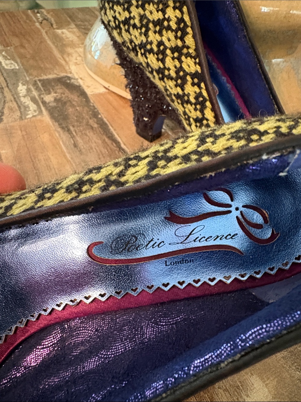 Poetic License Yellow-Green Patterned Mid Heel Pumps with Decorative Buckle - Picture 5 of 11